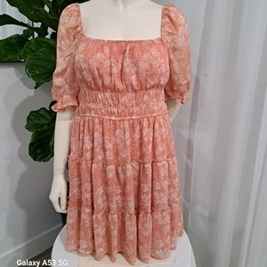 Trixxi Juniors Short Sleeve Floral Fit + Flare Dress